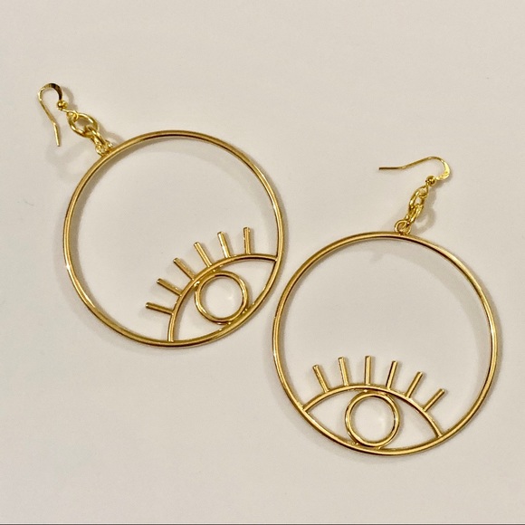 Lg Gold Plated Hoop Eye Earrings - Picture 3 of 8